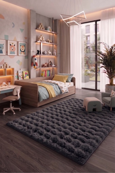 SOFT DECOR Antrasit Bubble Kaymaz Taban Kesme Çocuk odası Tozumaz Yumuşak Dok...