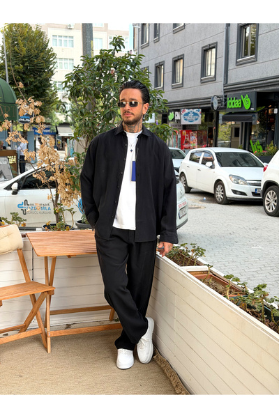 manch collection Giesto Oversize Modal Gömlek Siyah