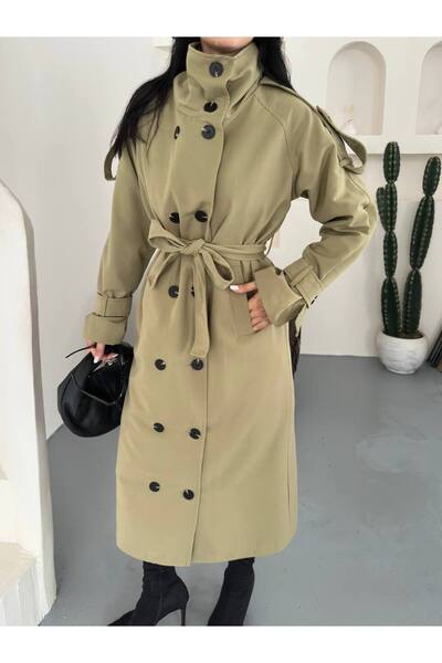 VESS MODA Water-Repellent, Full-Button Front, Stand-Up Collar, Detailed Belte...