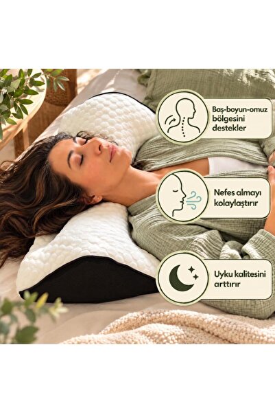NOCTE Dream Ergonomik Boyun Destekli Elyaf Dolgulu Uyku Yastığı-Beyaz