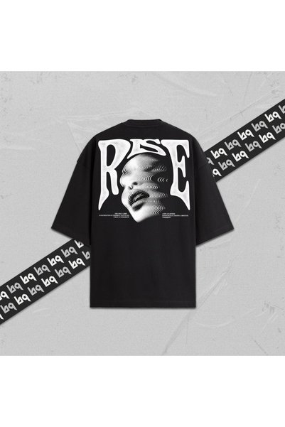 collection of bq Rise Unisex Printed Oversize T-Shirt 100% Cotton Women's Men's Crew Neck Black
