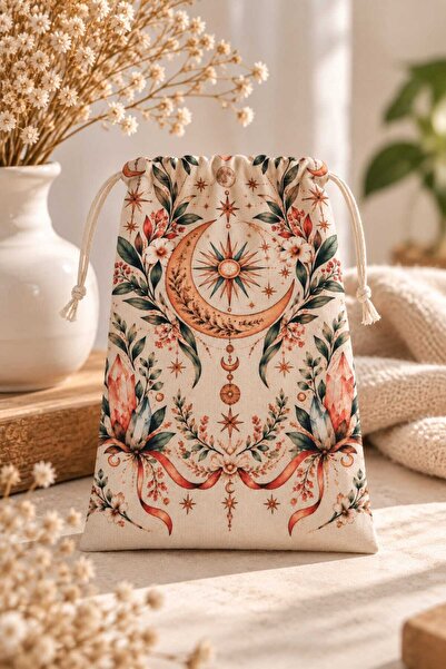 Queen Jera Hilal Desenli Büzgülü Kese 12x20 cm – İpli Mini Çanta, Hediyelik v...