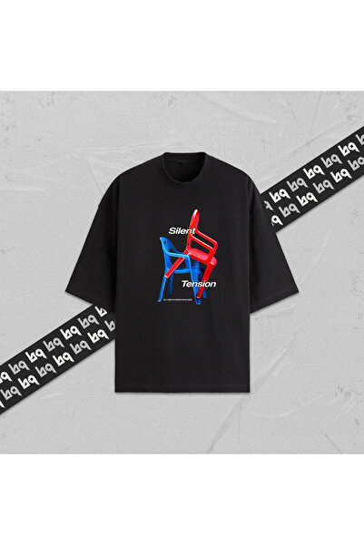 collection of bq SILENT TENSION Oversize %100 Pamuklu Unisex Baskılı T-Shirt