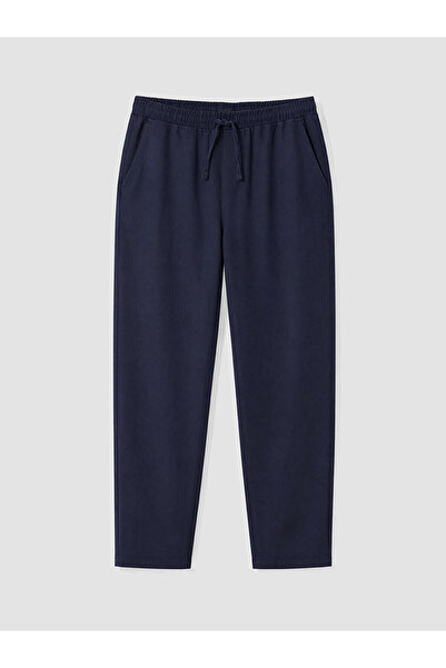 LC Waikiki Lcw Eco Navy Blue Relax Fit Men's Poplin Trousers with Nevavm Diff...