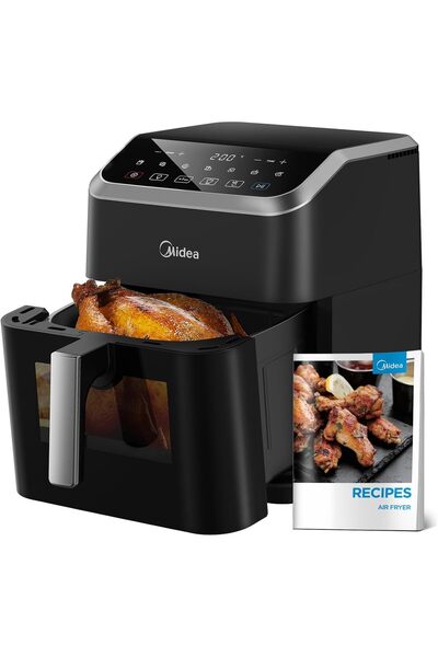 Midea 7L Air Fryer with HeatXpress Technology, 90% Less Oil, Energy and Time Saving with 7 Preset Programs, Illuminated Viewing Window, Non-stick, Black