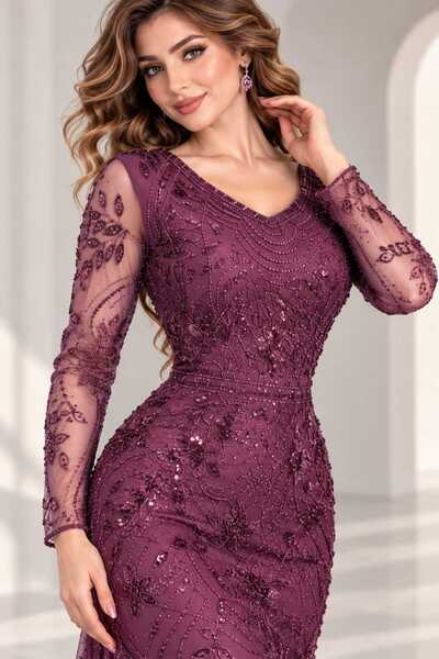 rafeef dress فستان سهره مطرز بالترتر لامع