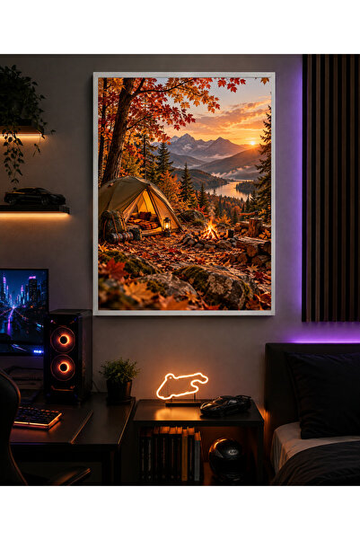 Miutic Print Studio Tablou decorativ „Camping de toamnă”, Tablou premium cu c...
