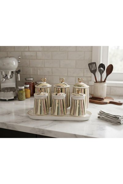 Altabi Porcelain Spice Set with Vacuum Lid, Airtight, 3 Large and 3 Small Spi...