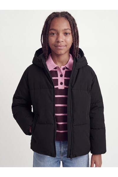 Jack & Jones معطف منفوخ بغطاء للرأس للفتيات - JXGALAXY أسود