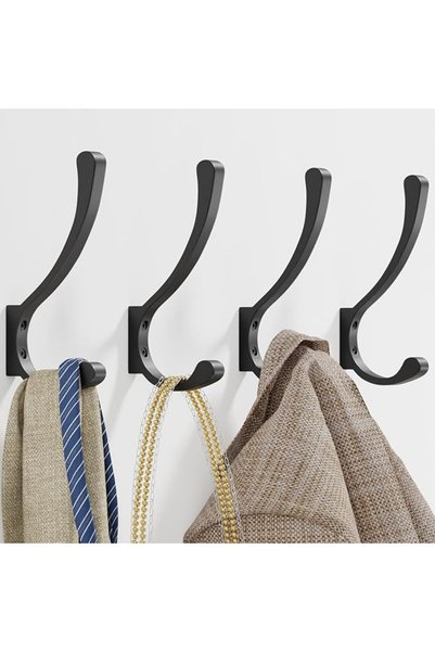 GENERAL 4 Pack Large Wall Hooks For Hanging Heavy Duty, Black Coat Hooks For ...