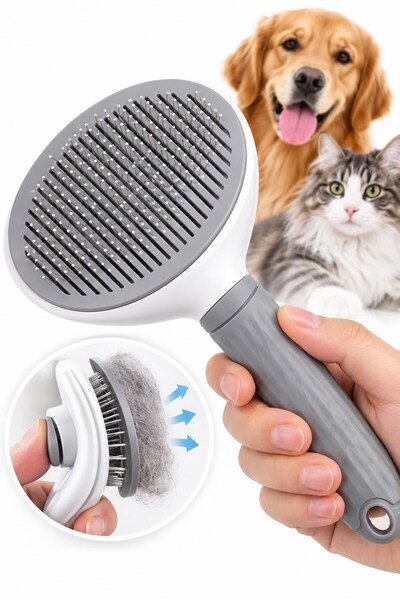 Otomatik Temizlenen Kedi Köpek Tüy Toplama Tarak Tek Tuşlu Evcil Hayvan Tarama Tarağı