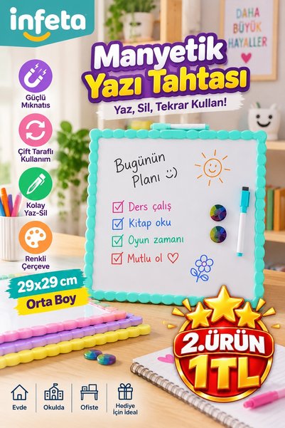 İnfeta 29x29 cm magnetna bela tabla za pisanje, dvostrana, brisiva, u boji