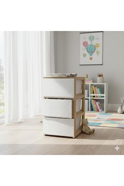 Generic Rattan Storage Unit Organizer Drawers, White Plastic Rattan Construct...