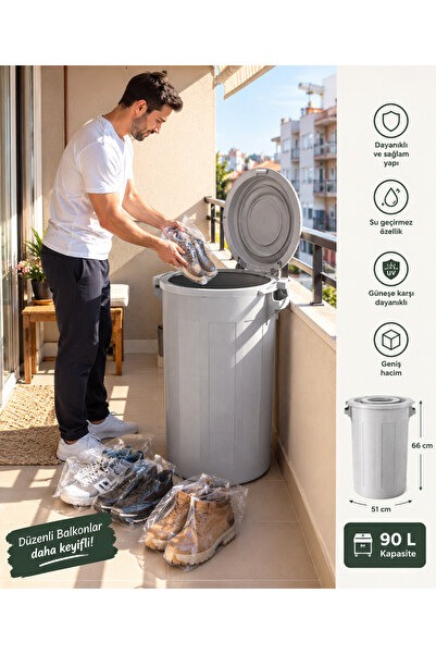 OLİWAM 90 Litre Organizer Kapaklı Bahçe Balkon Kiler Organizeri Çok Amaçlı De...