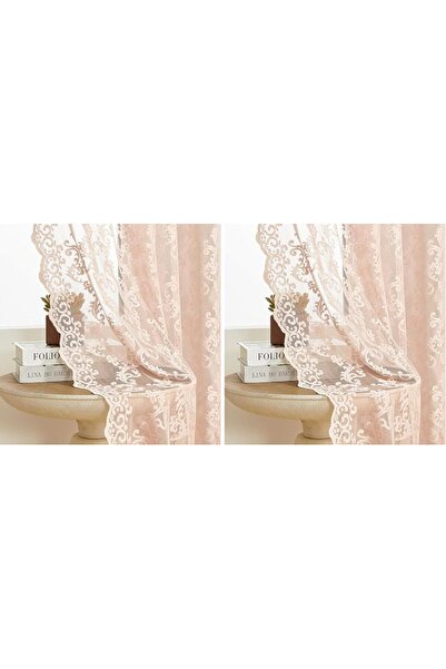 GENERAL Voxide Beige Lace Curtains, 2-Piece Set of Victorian Floral Pattern S...