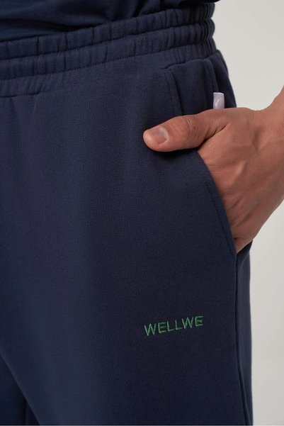 wellwe JULLY Erkek Lacivert Nakışlı Jogger Eşofman Altı