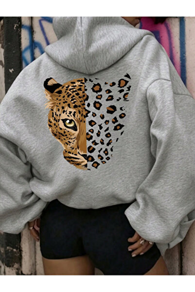 one button Unisex muška/ženska smeđa majica sa kapuljačom i leopard/tigar pri...