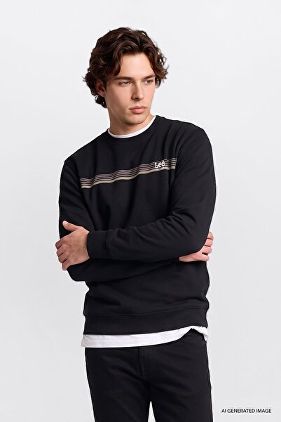 Lee Men's Regular Fit Logo Detailed Crew Neck Sweatshirt Black L2620151001