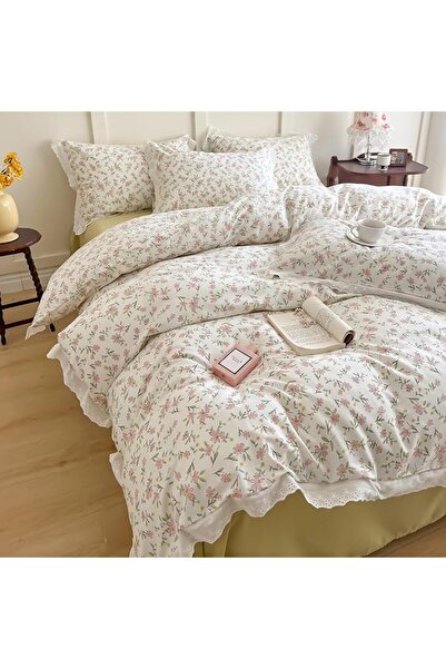 LifeTB Cotton Floral Duvet Cover Queen Girl Pink Flower Bedding Sets Garden S...