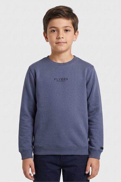 FLYERS Kids Boy Crew Neck Brand Logo Long Sleeve Sweatshirt, Slate Blue