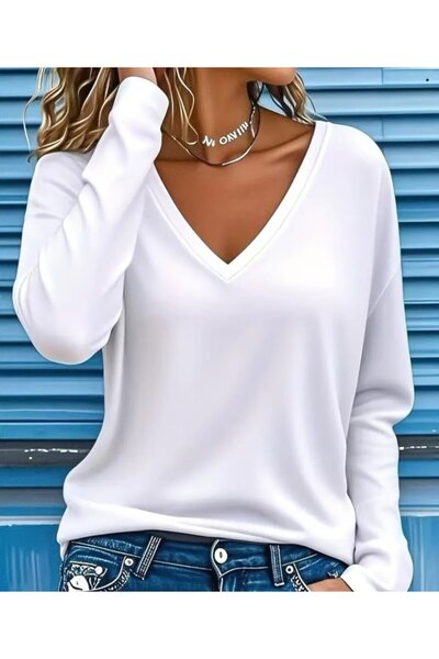 MYSSHOES Women's Long Sleeve V-Neck Viscose Modal Blouse