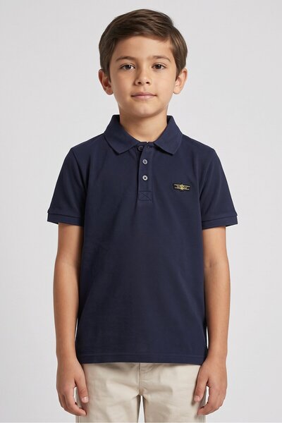 FLYERS Kids Boy Regular Fit Embroidered Logo Short Sleeve Polo Shirt, Navy