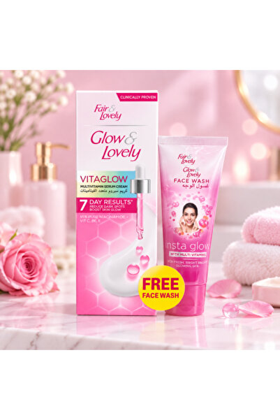 Fair & Lovely كريم سيروم فيتا جلو متعدد الفيتامينات من جلو آند لافلي مع غسول وجه مجاني