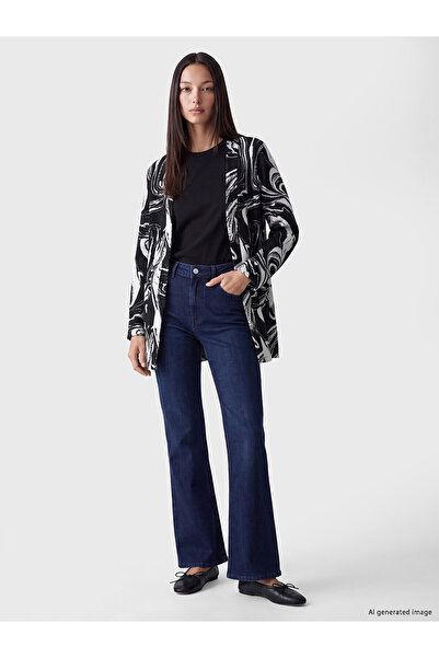 LC Waikiki Nevavm Black Interlock Patterned Midi Women's Cardigan with a Diff...