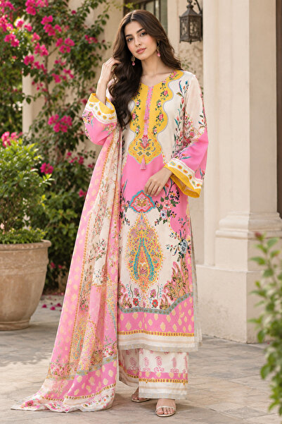 Bazm-A Fashion Atelier YELLOW/PINK-3 PCS VIRAL KAFTAN STYLE