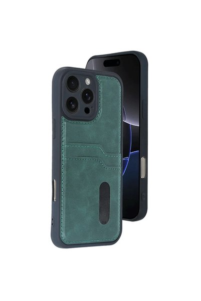 Generic Brand حافظة جلدية لـ Apple iPhone 16 Pro Max مع بطاقة عمل سارة - أخضر...