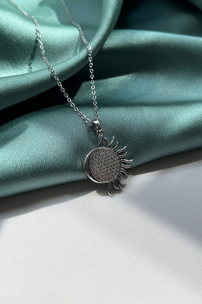 Berilya Aksesuar Zircon Stone Sun and Moon Figured Necklace