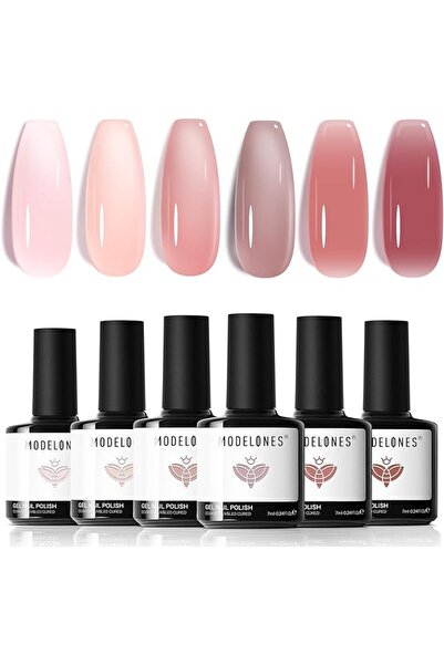 modelones Store مجموعة طلاء أظافر جل من موديلونز - 6 ألوان: عاري، وردي، أبيض ...