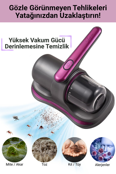 Şarjlı Kablosuz Yatak Kanepe Halı Toz Tüy Alerji Süpürge Uv Işınlı Vakumlu Temizleme