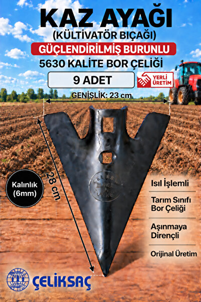 ÇELİKSAÇ 24cm Güçlendirilmiş Burunlu Kazayağı Kültivatör Bıçağı Isıl İşlemli ...