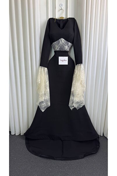 Angelinaa فستان أنيق بتصميم فاخر يجمع بين كلاسيكية الأسود ورقة الدانتيل الأوف...