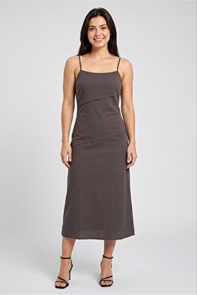 Brave Soul Women Solid Midi Dress, Grey