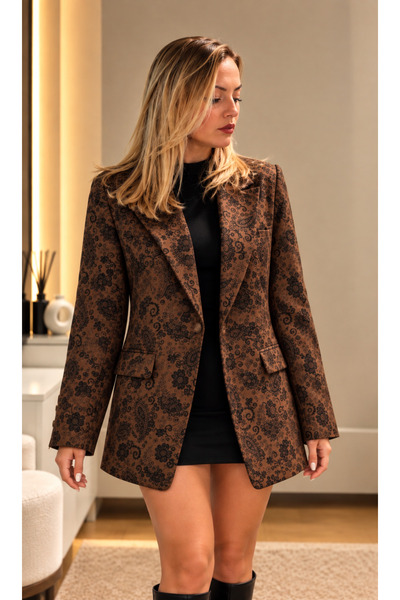 Web Desenli Blazer Ceket – Kahverengi