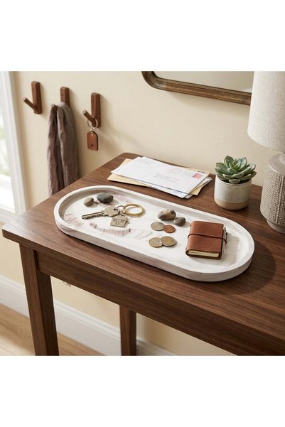 Generic (Unbranded) Oval dish/cup coaster large size black marble color effect