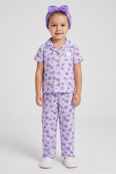 Betsey Johnson Toddlers Girl 3 Pcs Floral Print Top And Bottom Pajama With He...