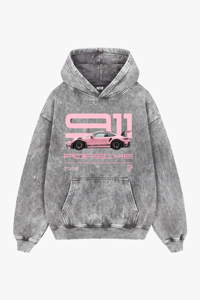 Sekizbiraltı 911 Pink Printed Washable White Oversize Unisex Hoodie