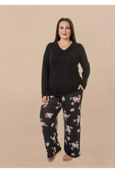 Yare Long Sleeve Leopard Plus Size Pajama Set