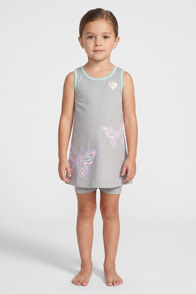 Body Glove Kids Girl 2 Pcs Graphic Print Swim Dress With Shorts Set, Grey