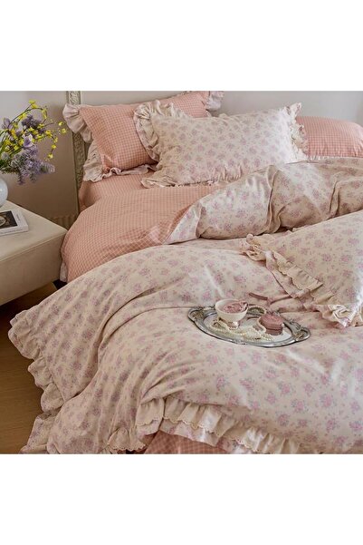 LifeTB Cotton Floral Duvet Cover Queen Girl Pink Flower Bedding Sets Garden S...