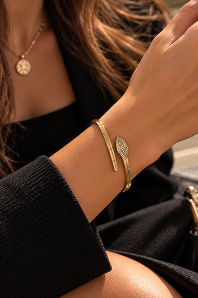 Adata Jewelry Steel Mila Zircon Stone Luxury Handcuff Bracelet