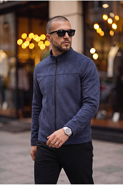 BASEL.CO Basic Slim Fit Seasonal Stand Collar Suede Jacket