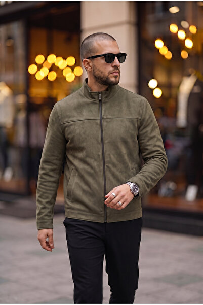 BASEL.CO Basic Slim Fit Seasonal Stand Collar Suede Jacket