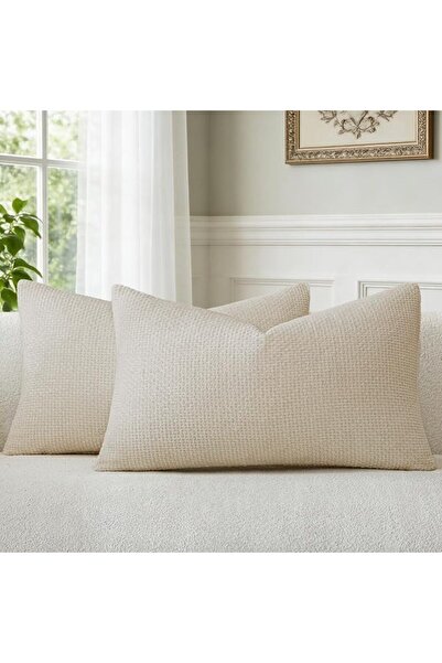 a moment White Chenille Cushion Cover Throw Pillow Covers 30 x 50 CM Pack of ...