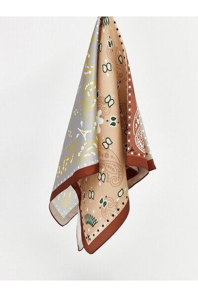 LC Waikiki Nevavm Farkıyla Lcw Accessories Brown Satin Patterned Women's Bandana