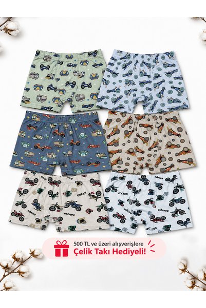 Erkek Çocuk 6'lı Boxer Pamuklu İç Çamaşırı Karışık Desenli