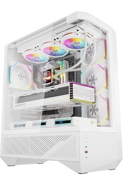 darkFlash علبة كمبيوتر DY460 ATX كاملة الحجم، مع 4 مراوح ARGB